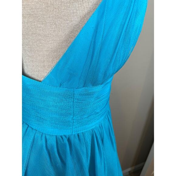 Alice + Olivia Doja V Neck Tulle High Low Tiered Blue Maxi Gown Size 8 - Picture 13 of 16